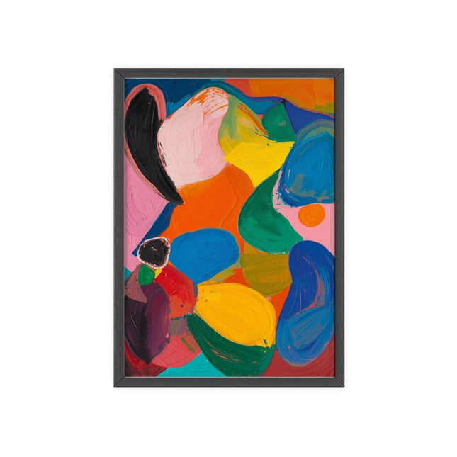 Abstract Color Splash Poster with Wooden Frame — Vibrant Modern Wall Art