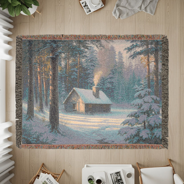 Serene Winter Cottage Twilight Scene Floor Rug product