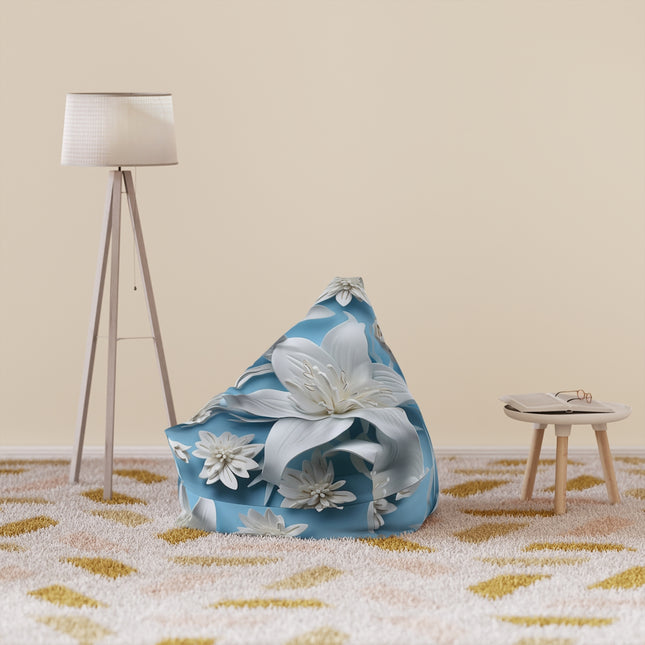 Elegant Blue Bean Bag with White Floral Design