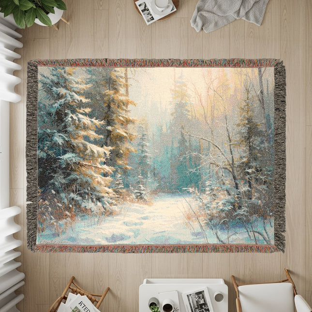 Winter Forest Scene with Snowy Trees Rug