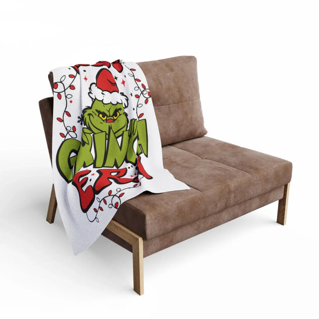 Grinch Chilling on Couch Christmas Blanket