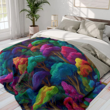 Vibrant Colorful Forest Print for Cozy Bedroom Blanket