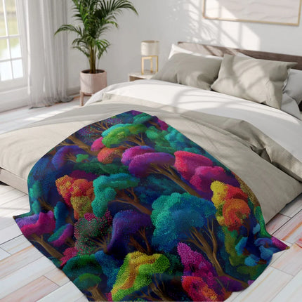 Colorful Vibrant Tree Pattern Blanket for Artistic Decor