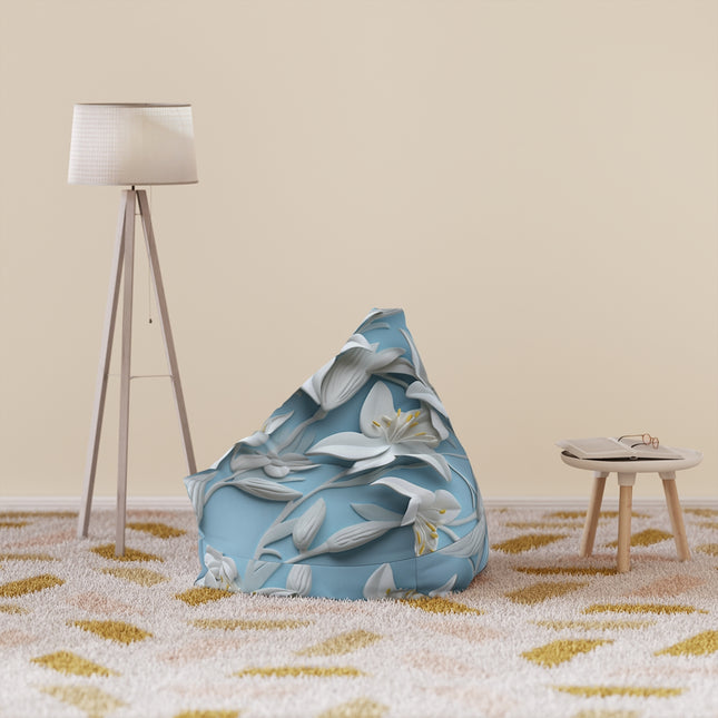 Blue Bean Bag with Elegant Floral Pattern