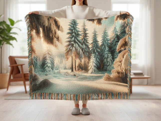 Winter Forest Scene Tapestry Blanket Home Decor