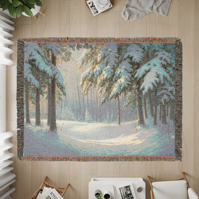 Snowy Winter Forest Scene Decorative Rug Product