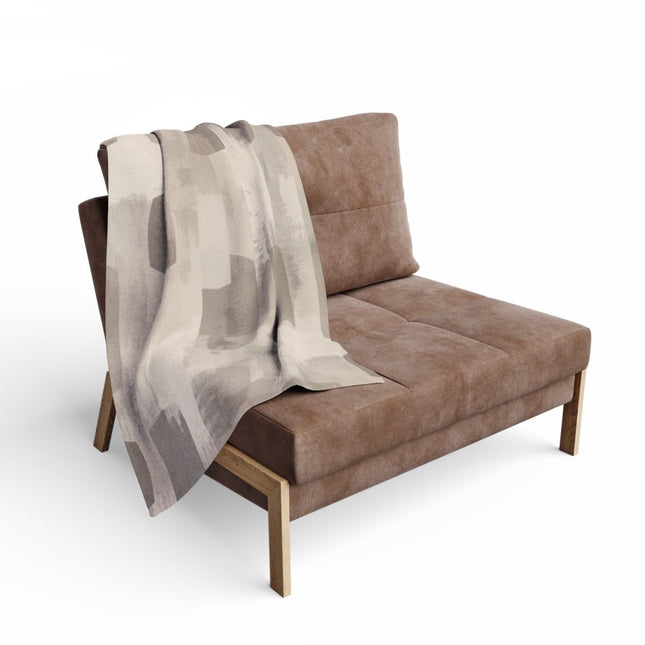 Cozy Two-Seater Velvety Sofa with Abstract Pattern Blanket