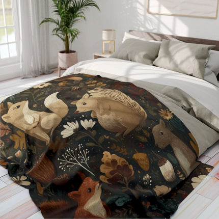 Cozy Woodland Animal Illustration Bedding Blanket