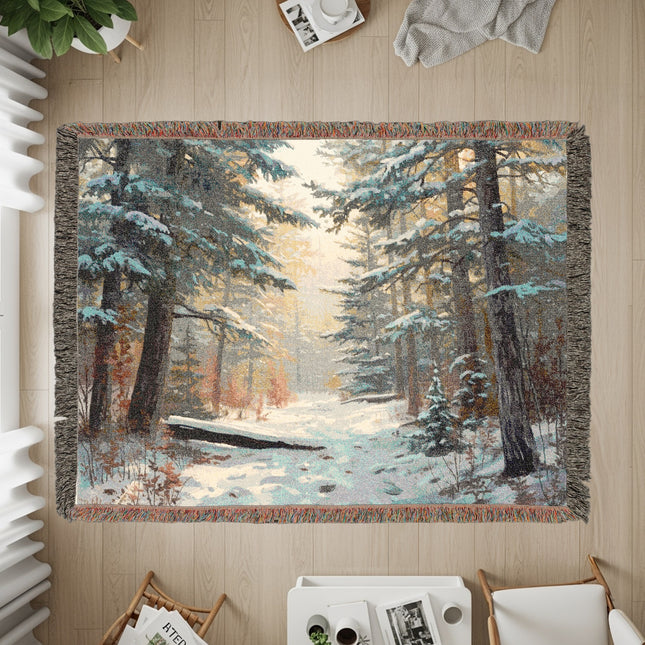 Tranquil Snowy Forest Winter Scene Decorative Rug