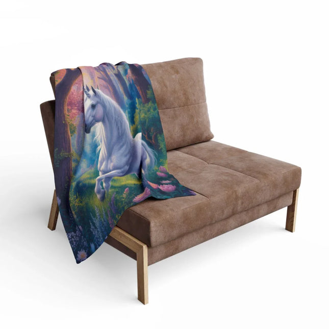Enchanting White Unicorn in Mystical Forest Blanket